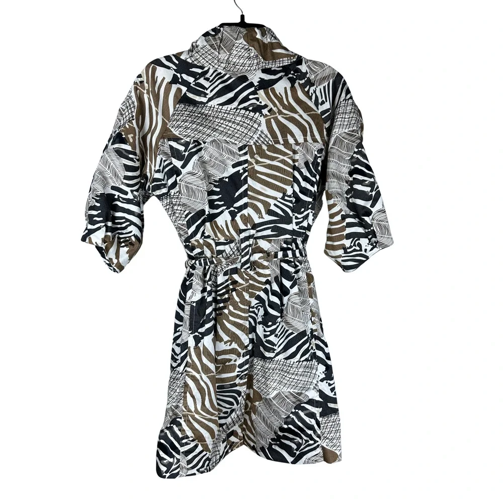 Appraisal ZebraPrint Half Sleeve Belted Zip Pocket Trench Coat‎ Size Large